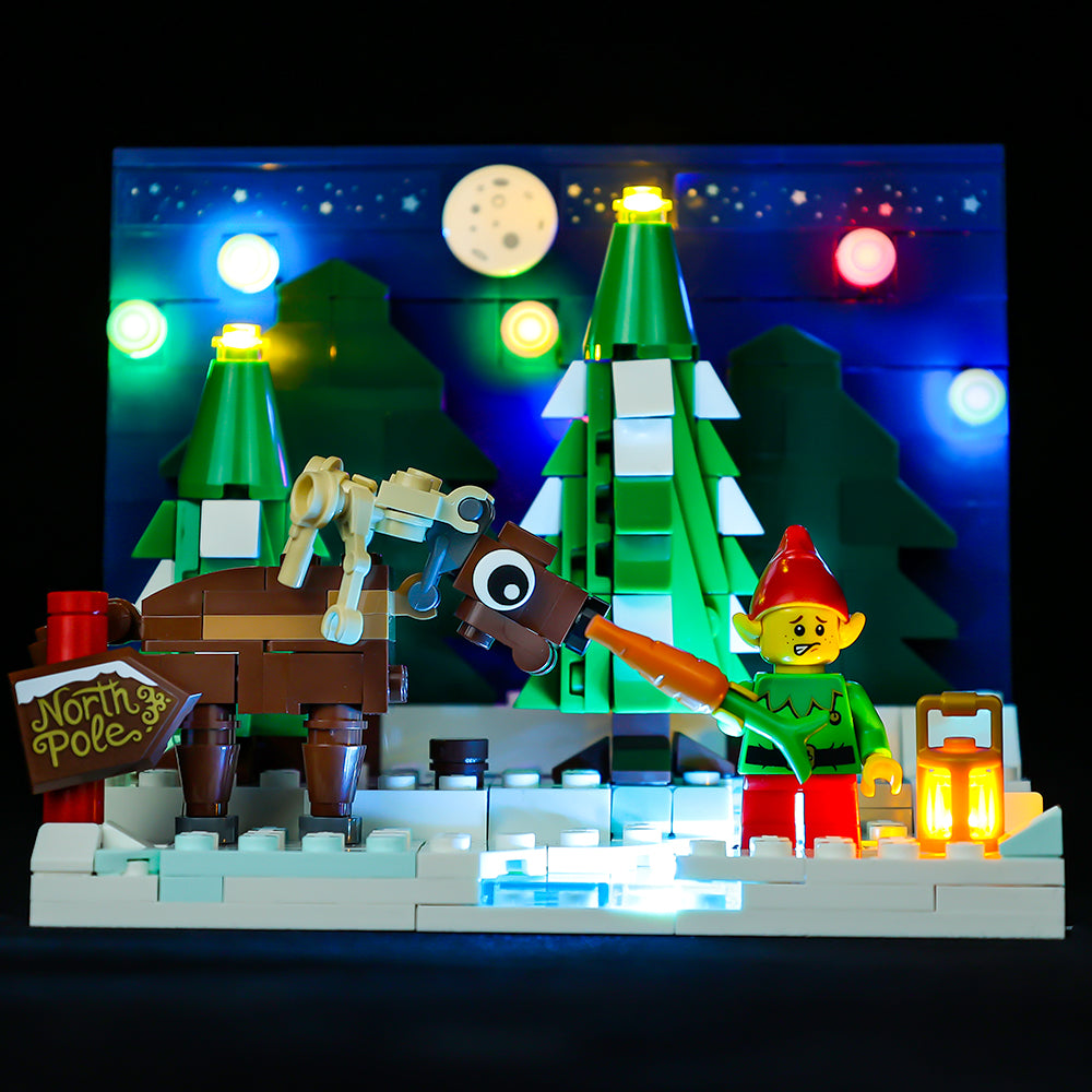 Light Kit for LEGO® Santa's Front Yard 40484, illuminated snowy scene