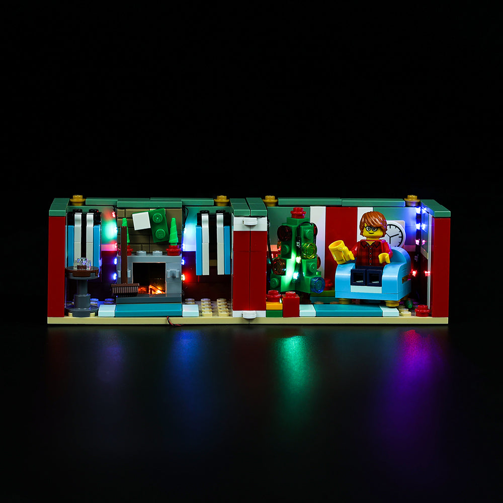 Light Kit for LEGO® Buildable Holiday Present 40292 - front view of both illuminated rooms