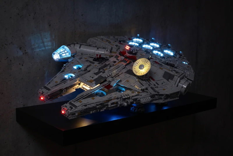 LEGO® Millennium Falcon lit on a wall shelf