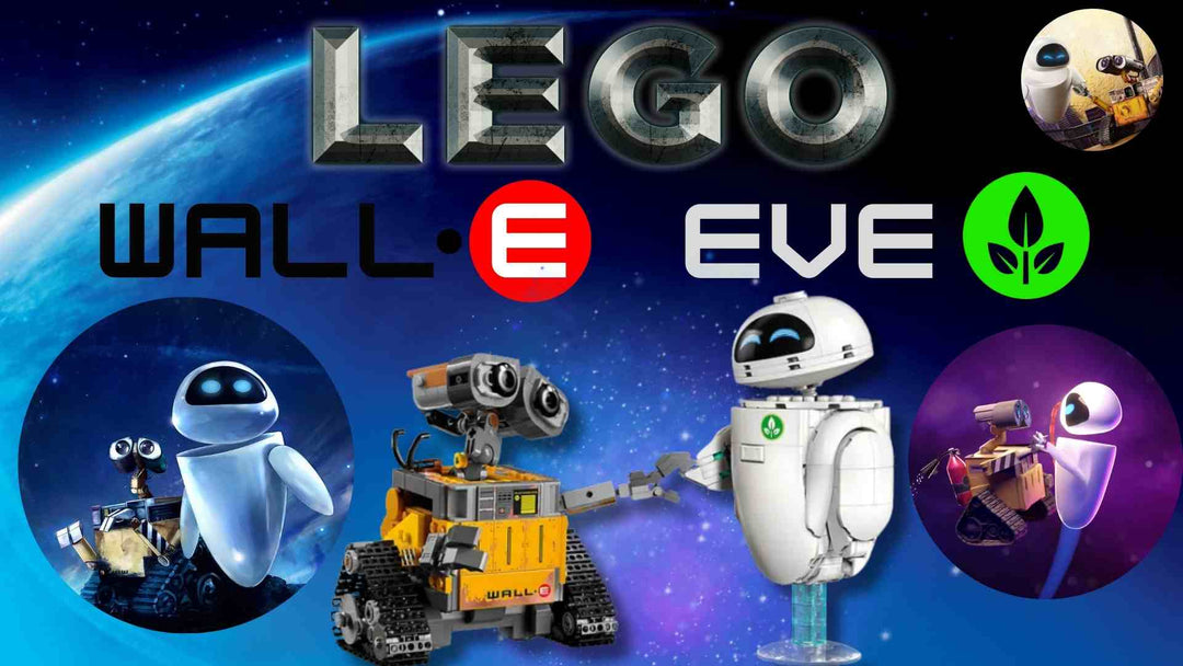 Lego robots holding hands against a space backdrop