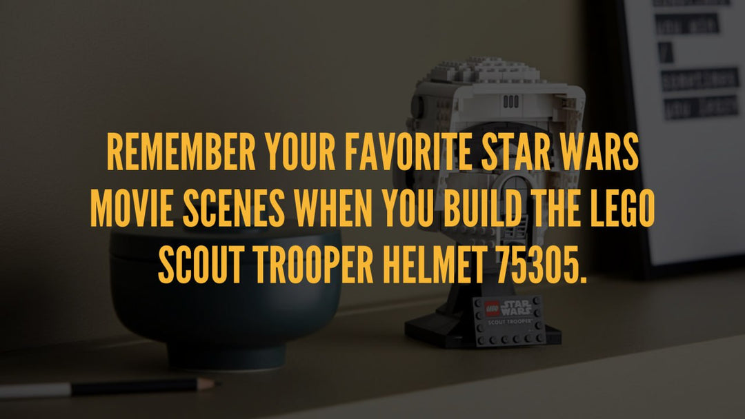 Remember your favorite star wars movie scenes when you build the LEGO Scout Trooper Helmet 75305 Set.