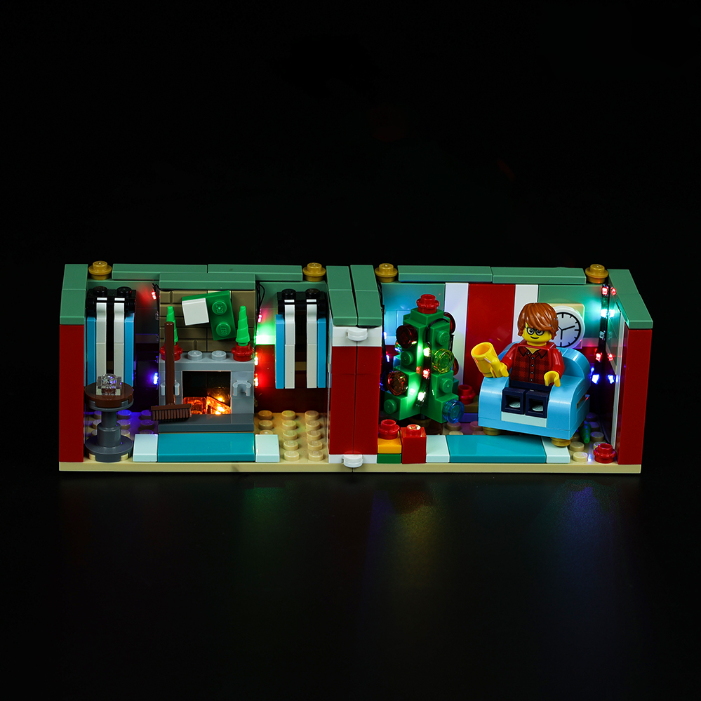Light Kit for LEGO® Buildable Holiday Present 40292 - front view of both illuminated rooms
