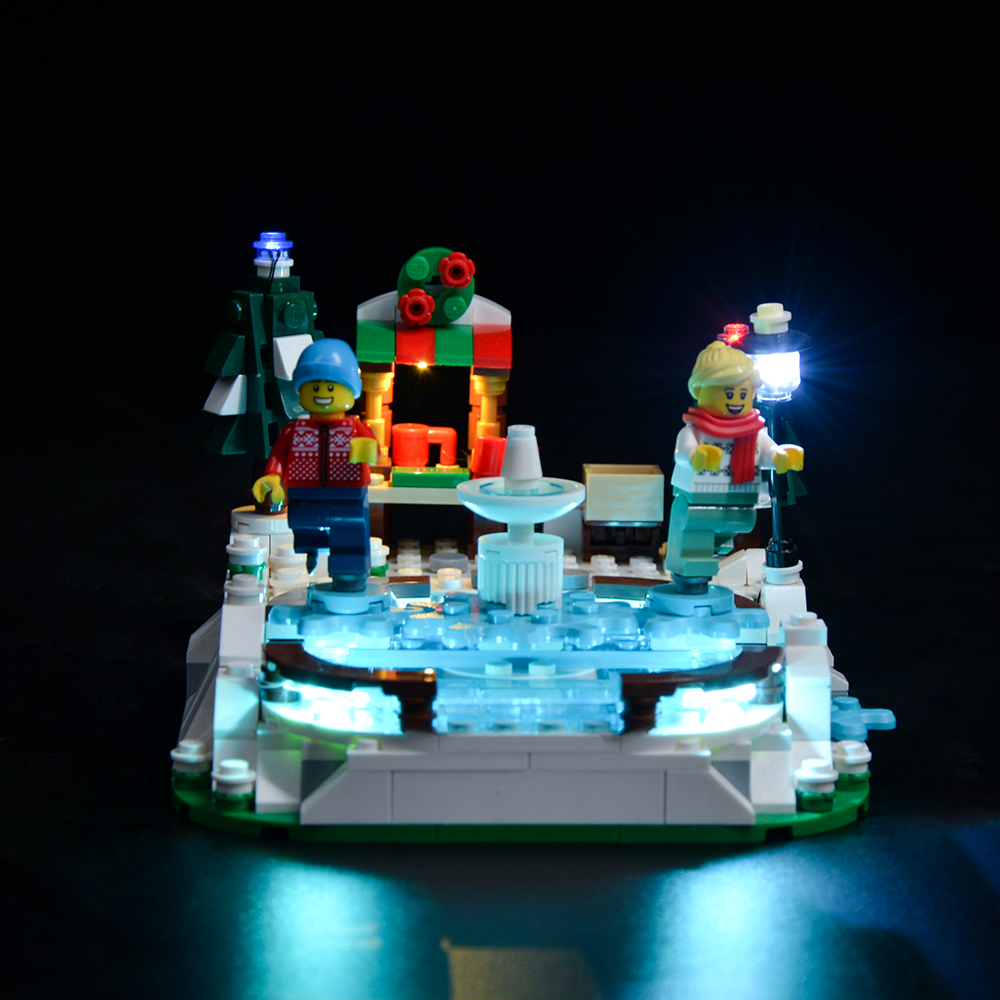 Light Kit for LEGO® Ice Skating Rink 40416 - illuminated ice rink, straight-on view