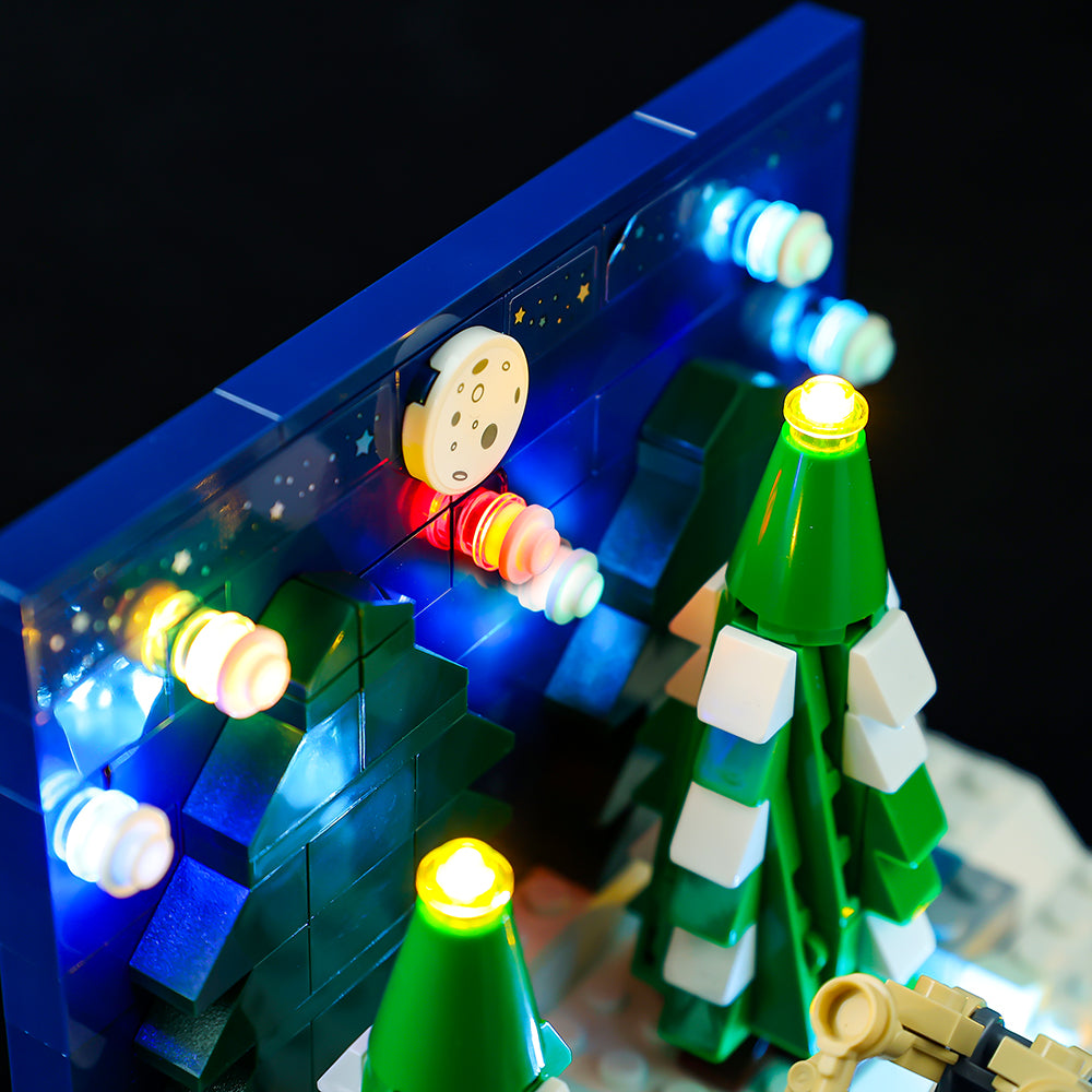 Light Kit for LEGO® Santa's Front Yard 40484, a closer view of the reindeer and elf