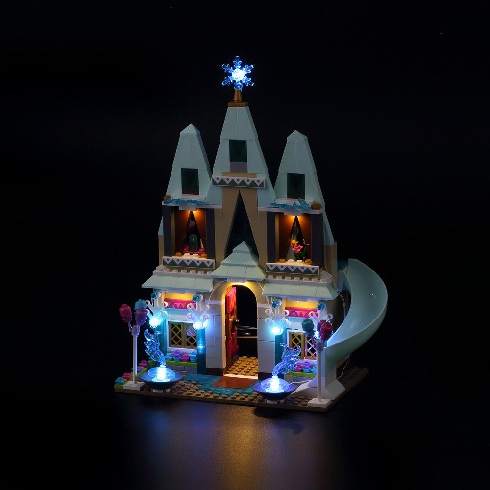 Illuminated front of LEGO® Arendelle Castle Celebration 41068