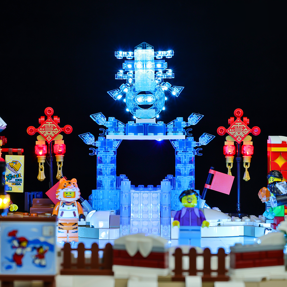 LEGO® Lunar New Year Ice Festival 80109, the ice sculpture with Game of Bricks lights