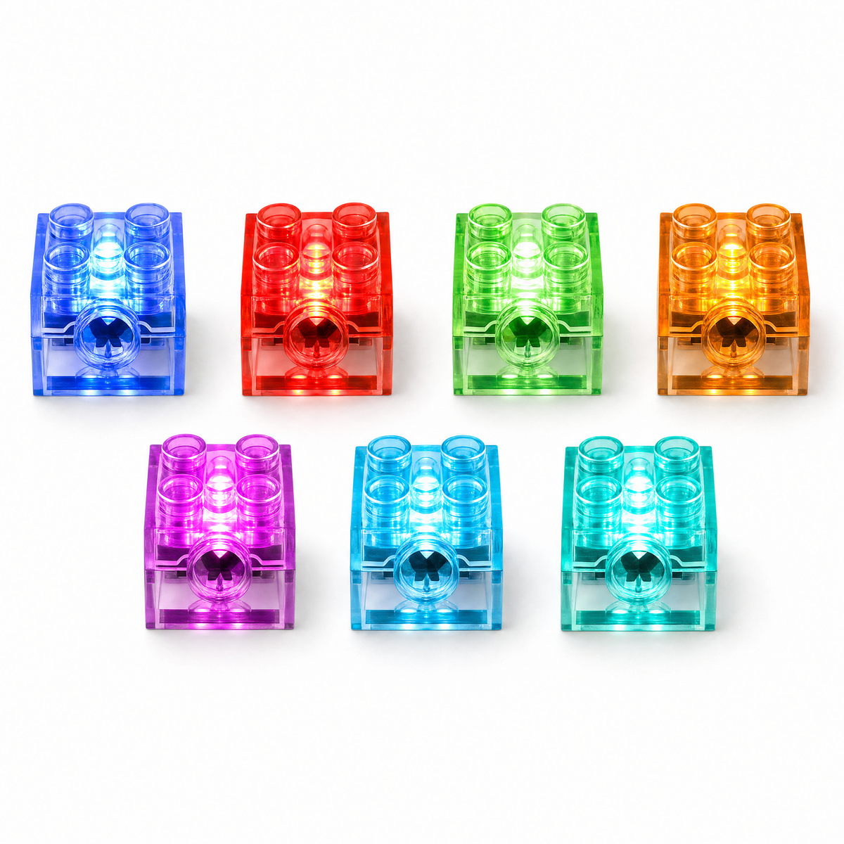 LED Light Bricks lit in rainbow colors on white