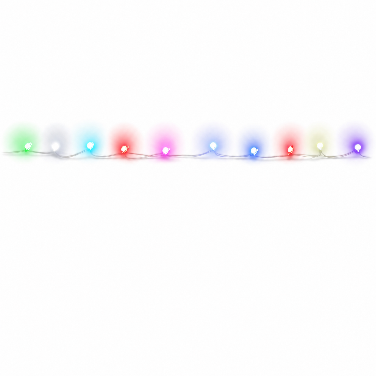 Row of Bit Lights for LEGO® glowing in multiple colors on white