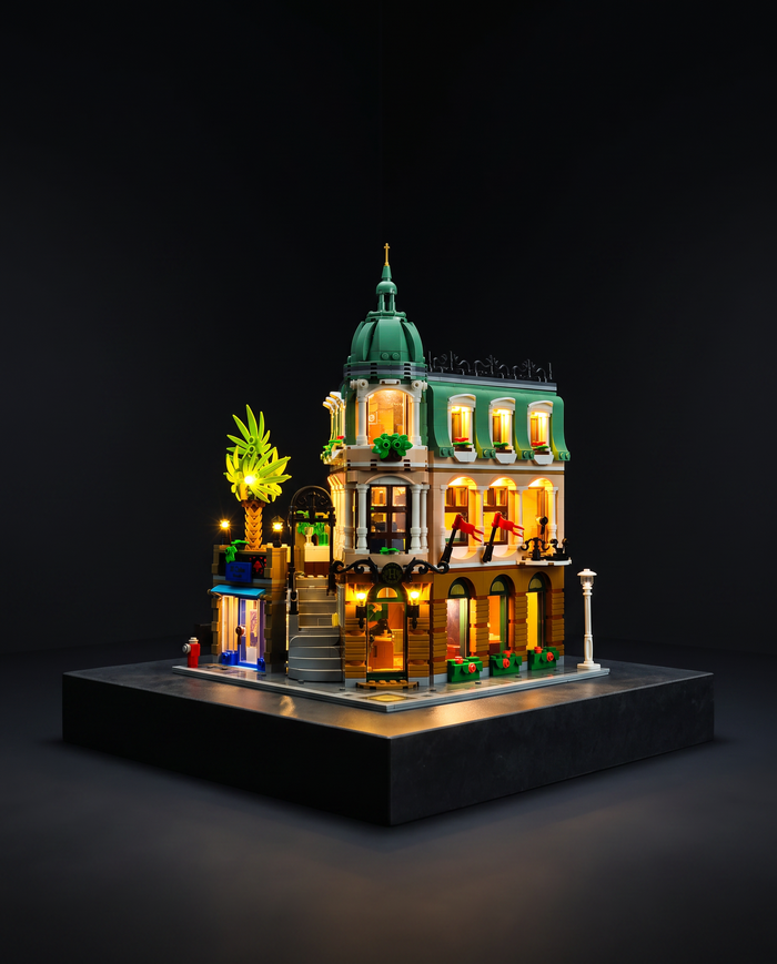 LEGO® Modular Buildings set lit with a Game of Bricks LED light kit