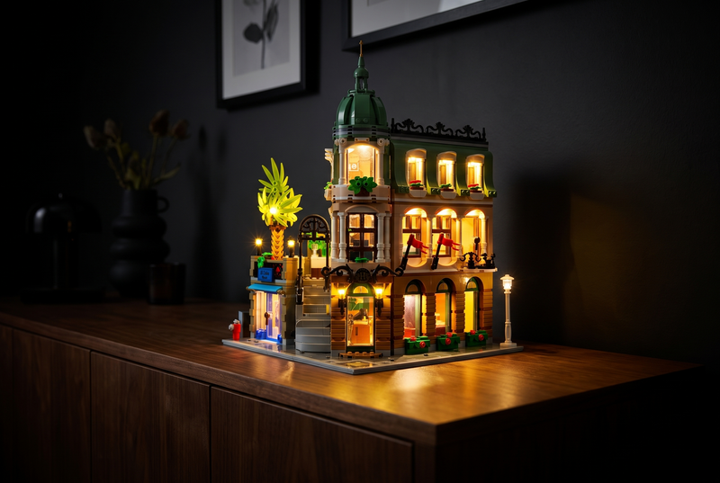 LEGO® Boutique Hotel lit with a Game of Bricks LED light kit