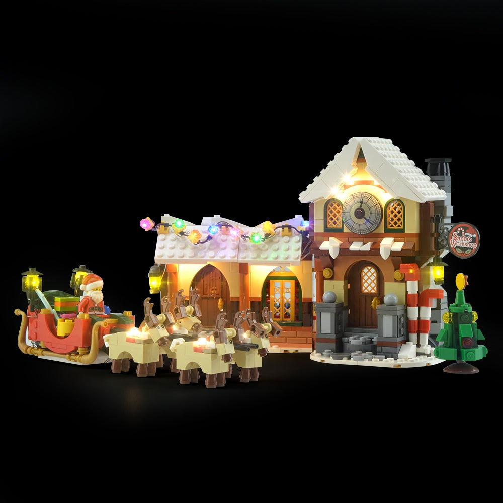 Light Kit for LEGO® Santa's Workshop 10245 - workshop and sleigh, front view