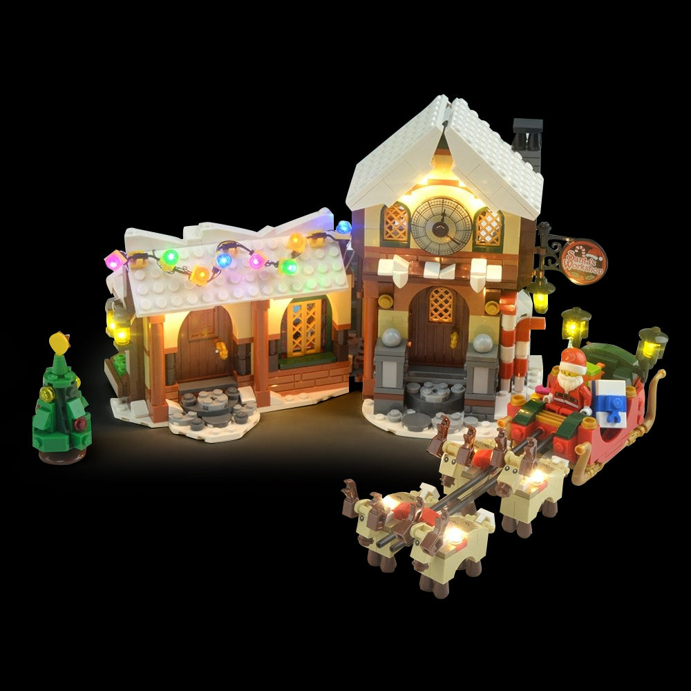 Light Kit for LEGO® Santa's Workshop 10245 - workshop and sleigh, angled view