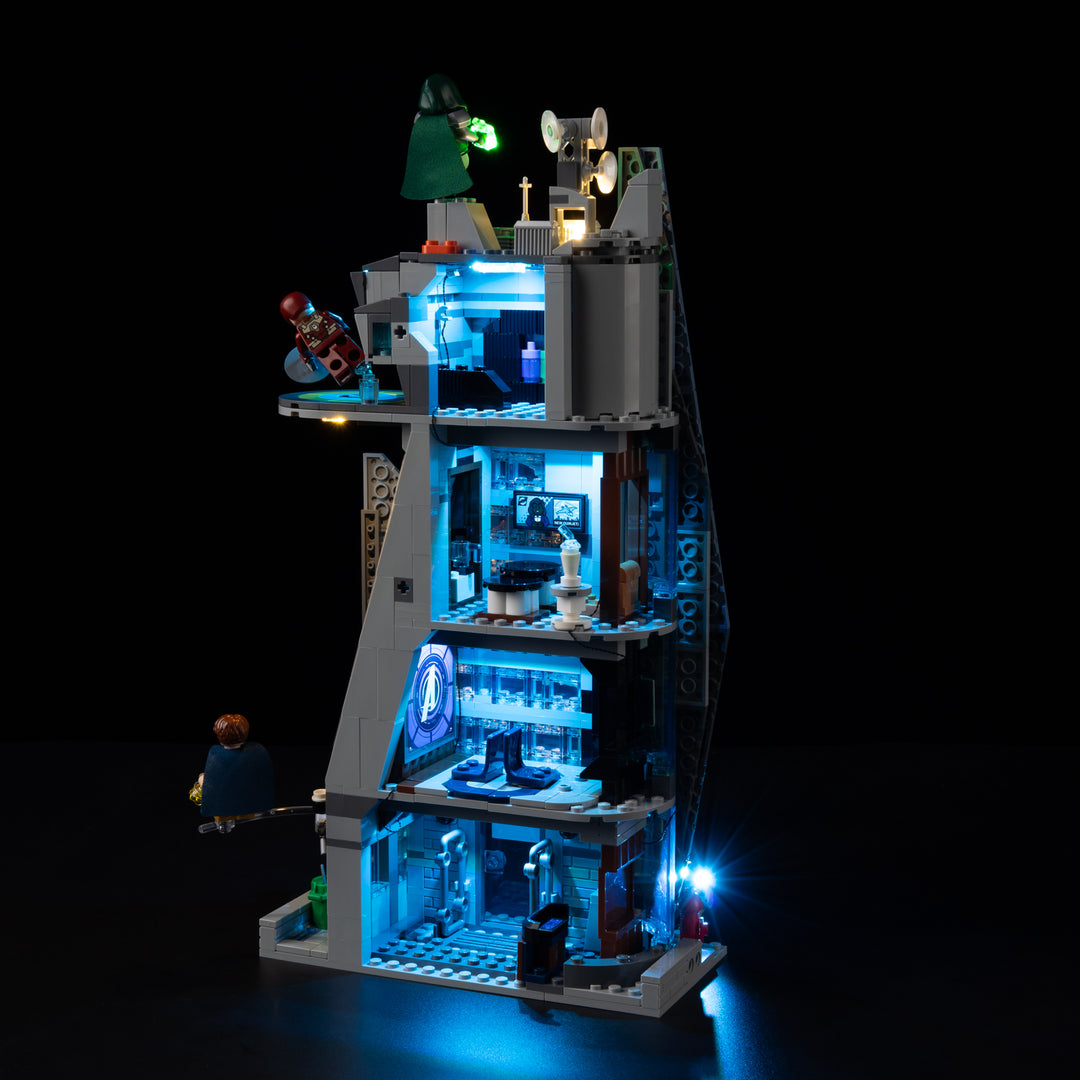 Electric-blue tower lighting from the Light Kit for LEGO® Avengers: Doomsday New Avengers Tower 76352