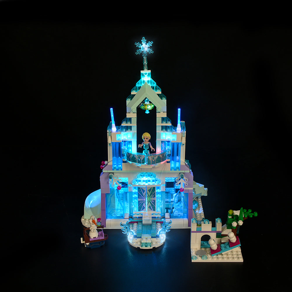 Illuminated front view of LEGO® Elsa’s Magical Ice Palace 43172
