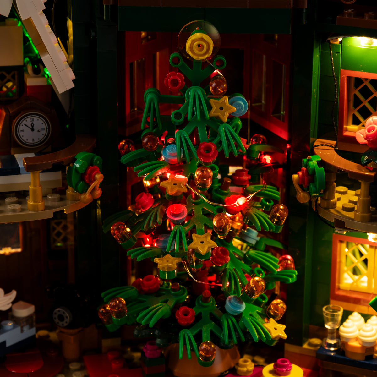 Illuminated Christmas tree inside the Light Kit for LEGO® Holiday House 11387