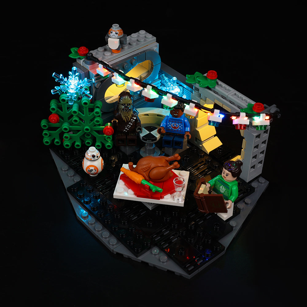 Light Kit for LEGO® Millennium Falcon Holiday Diorama 40658 - overhead view of diorama