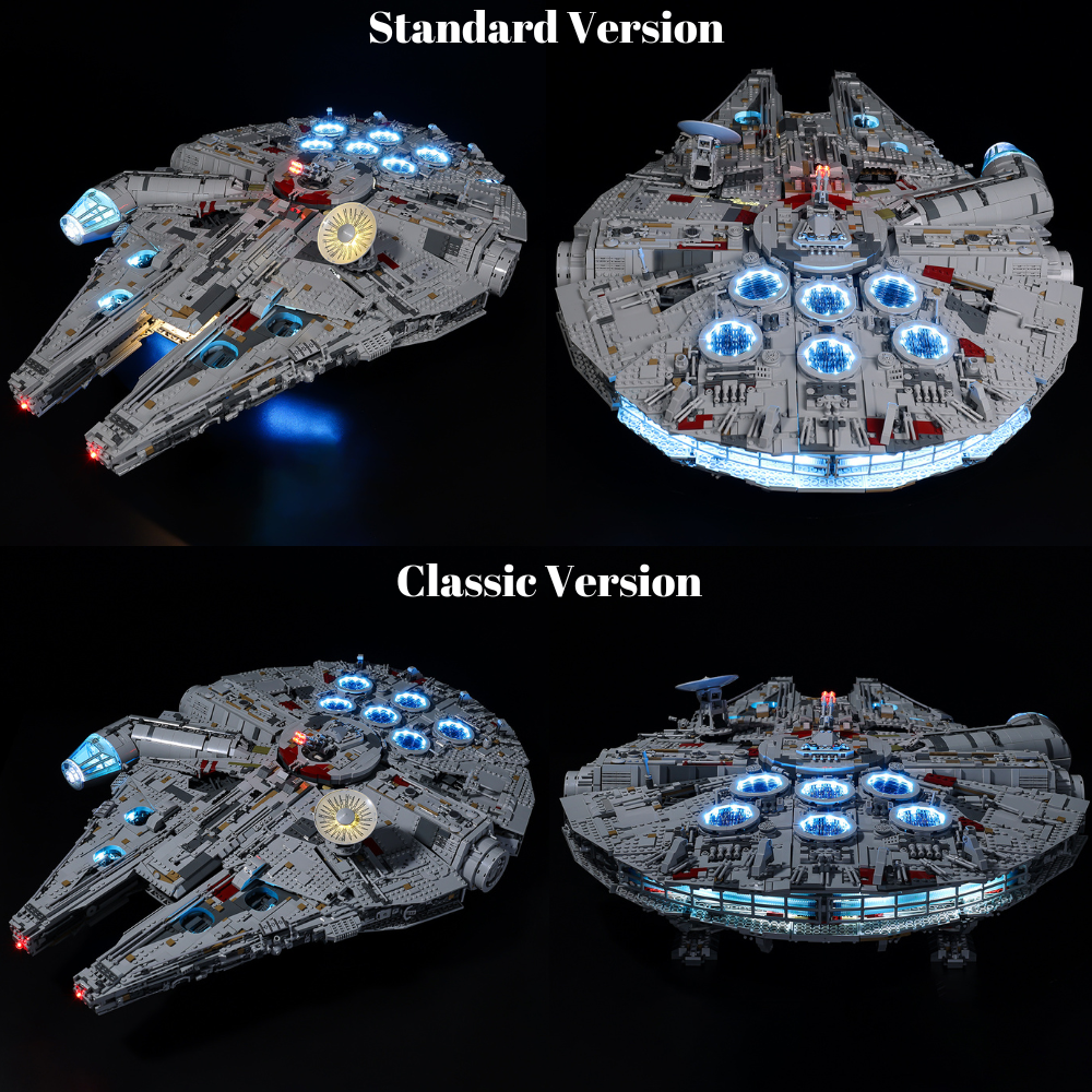 Millennium Falcon LEGO lights standard vs classic version