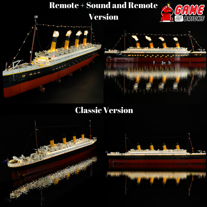 different versions of Titanic LEGO lights 